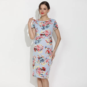 Women's Rayon O-Neck Short Sleeve Floral Pattern Maternity Dress