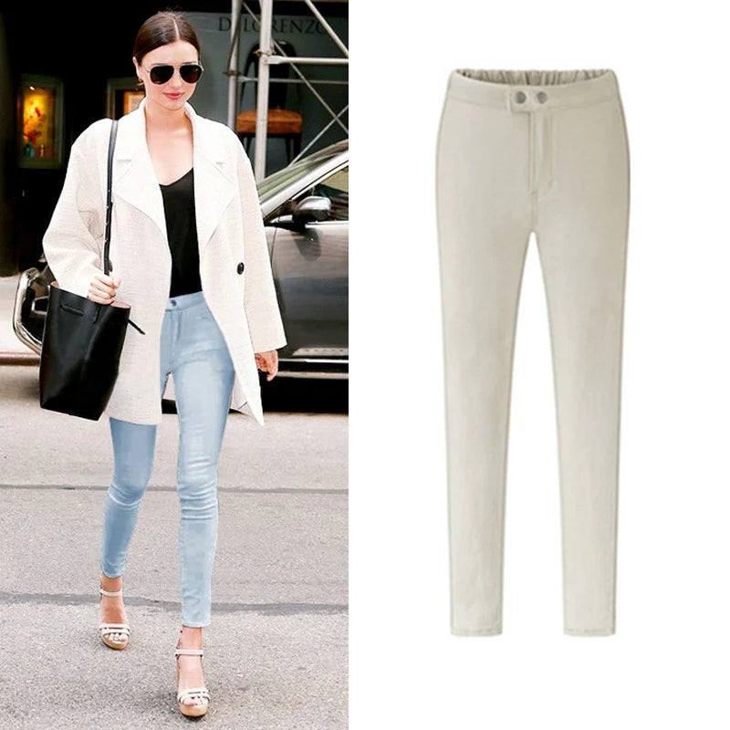 Women's Polyester Mid Elastic Waist Closure Casual Solid Pants