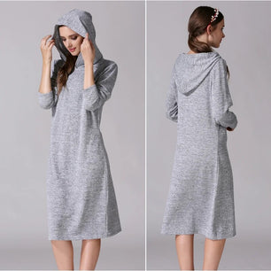 Women's Spandex Long Sleeves Breastfeeding Hooded Maternity Dress