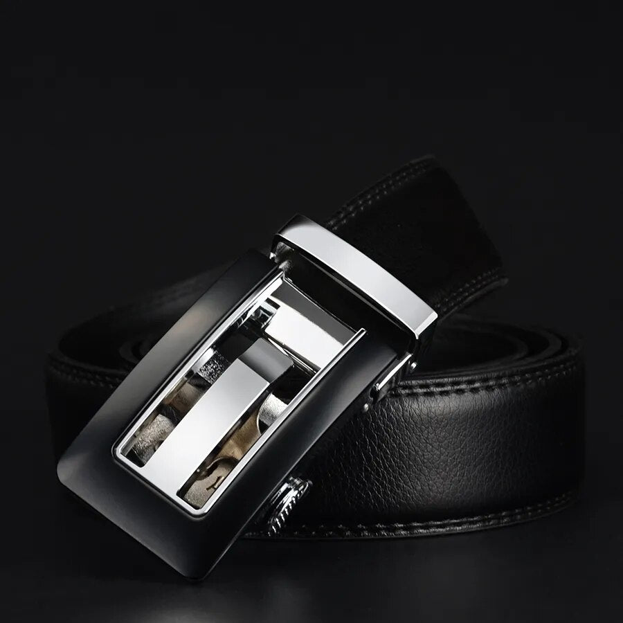 Men's Cowskin Automatic Buckle Closure Plain Pattern Strap Belts