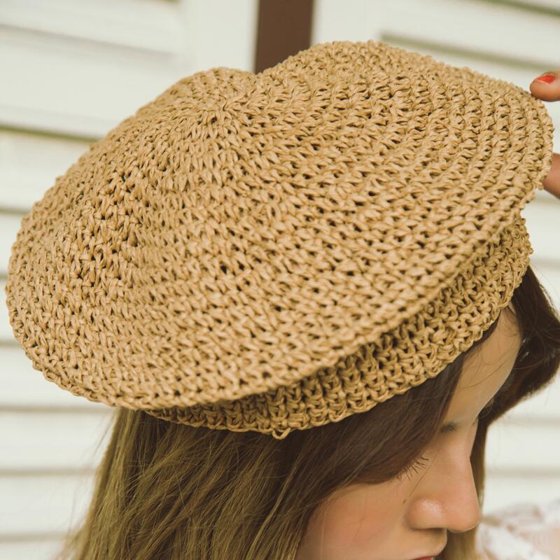 Women's Straw Knitted Pattern Vintage Casual Wear Beret Hat