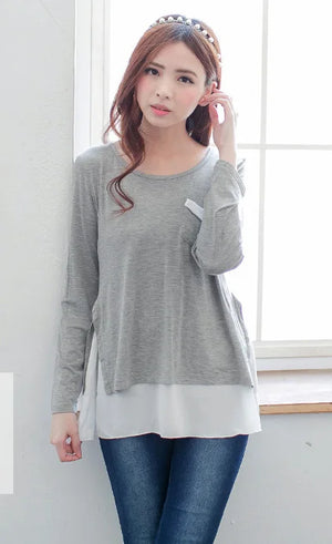 Women's Polyester O-Neck Long Sleeves Solid Maternity T-Shirt