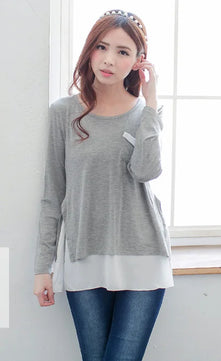 Women's Polyester O-Neck Long Sleeves Solid Maternity T-Shirt