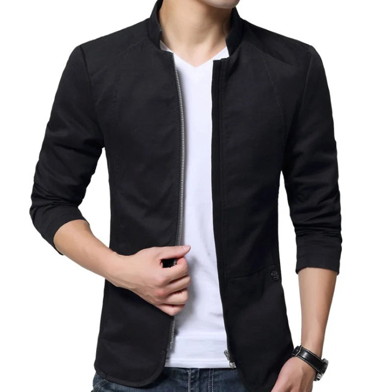 Men's Cotton Full Sleeve Zipper Closure Plain Pattern Jacket