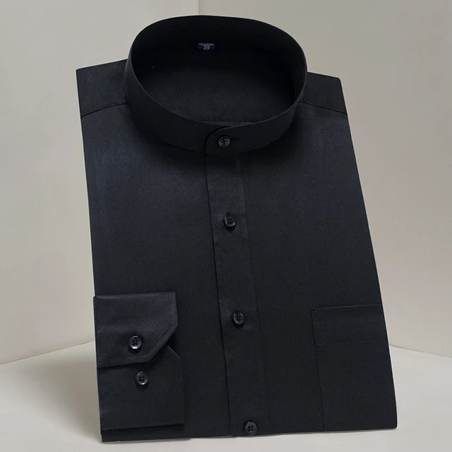 Men's Polyester Mandarin Collar Full Sleeve Single Breasted Shirt