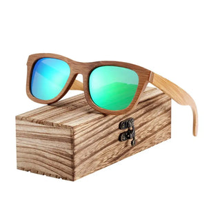 Women's Bamboo Frame Polaroid Lens Square Shaped Sunglasses