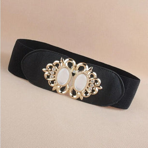 Women's PU Leather Solid Pattern Wide Elastic Waist Trendy Belts