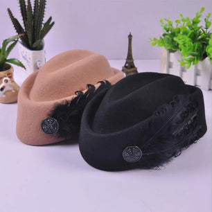 Women's Wool Feather Pattern Winter Trendy Warm Fedoras Cap