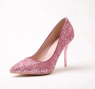 Women's Sequined Cloth Pointed Toe Slip-On Closure High Heels Shoes