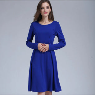 Women's Spandex O-Neck Long Sleeve Solid Pattern Maternity Dress