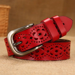 Women's Cowskin Pin Buckle Closure Patchwork Trendy Strap Belts