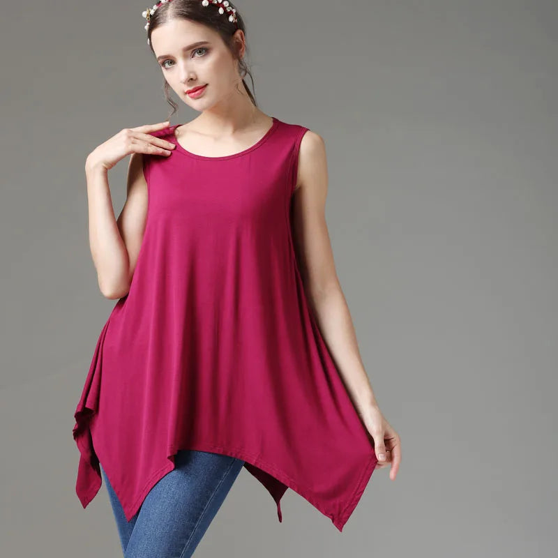 Women's Cotton O-Neck Sleeveless Breastfeeding Maternity Top