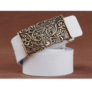 Women's Cowskin Buckle Closure Patchwork Pattern Vintage Belt