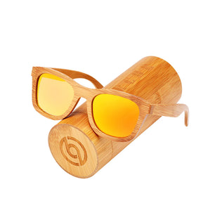 Women's Bamboo Frame Polaroid Lens Square Shaped Sunglasses