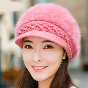 Women's Acrylic Solid Pattern Casual Rabbit Fur Winter Hats