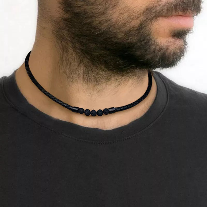 Men's Leather Stainless Steel Rope Chain Trendy Geometric Necklace