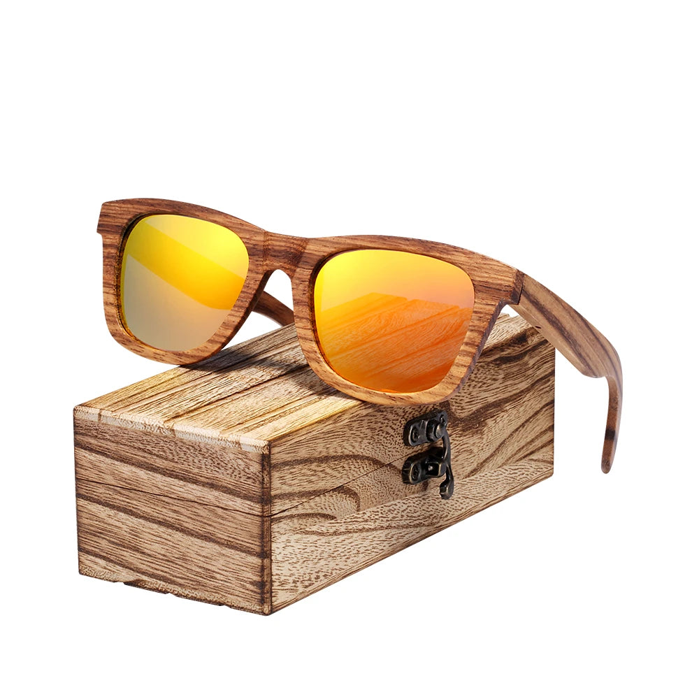 Women's Wooden Frame Polaroid Lens Square Shape Trendy Sunglasses