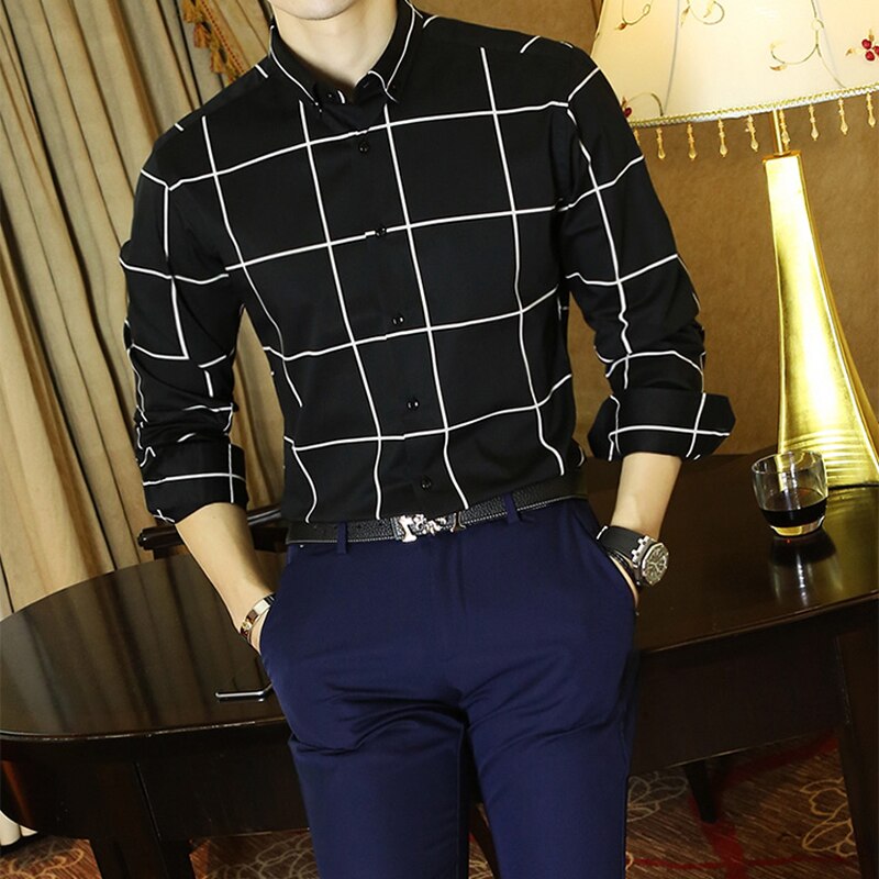 Men's Cotton Turn-Down Collar Single Breasted Formal Wear Shirt