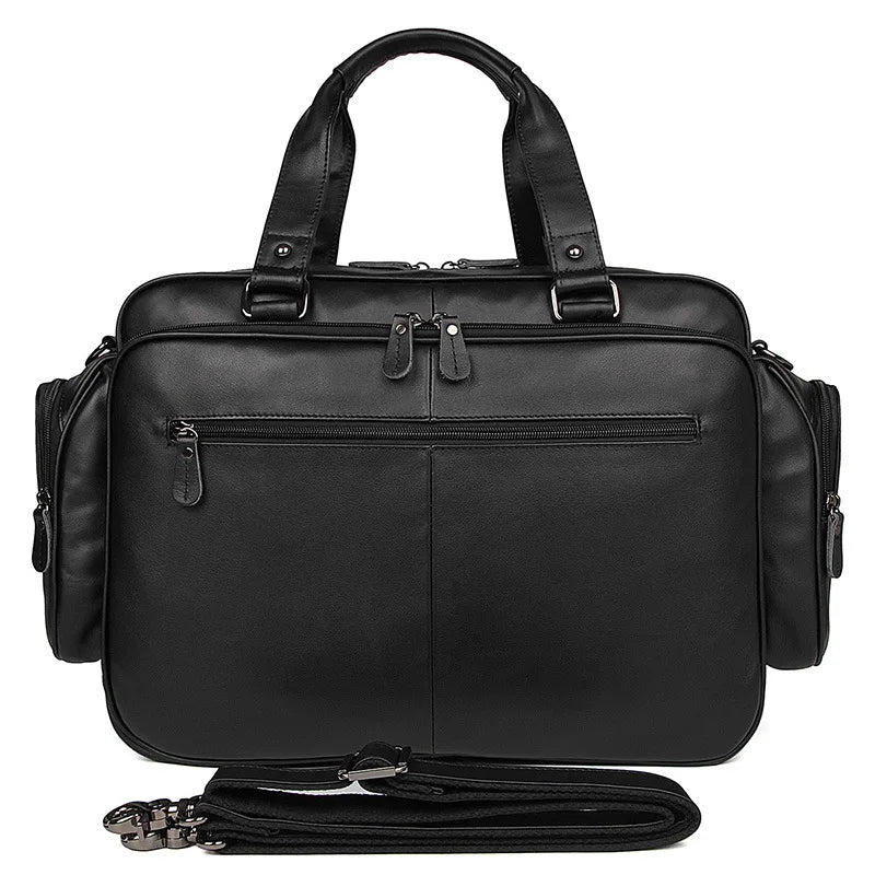 Men's Genuine Leather Zipper Closure Solid Pattern Shoulder Bag