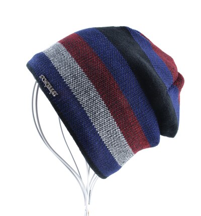 Men's Polyester Beanies Double-Layer Striped Pattern Hip Hop Cap