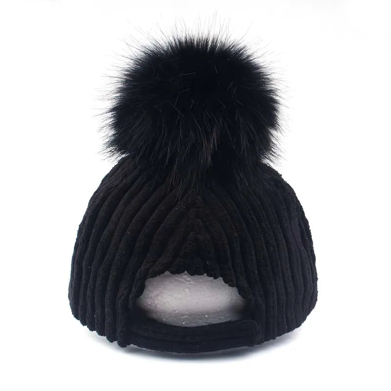 Women's Faux Fur Solid Pattern Casual Wear Winter Baseball Hat