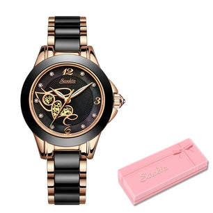 Women's Stainless Steel Push Button Hidden Clasp Waterproof Watch