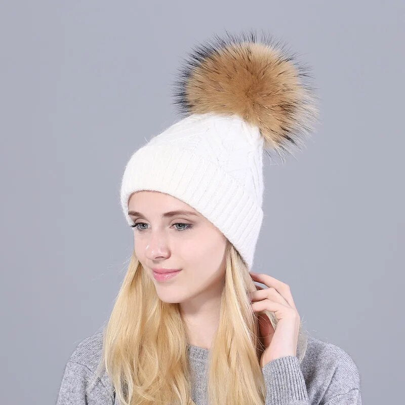 Women's Wool Solid Pattern Casual Wear Knitted Winter Warm Hat