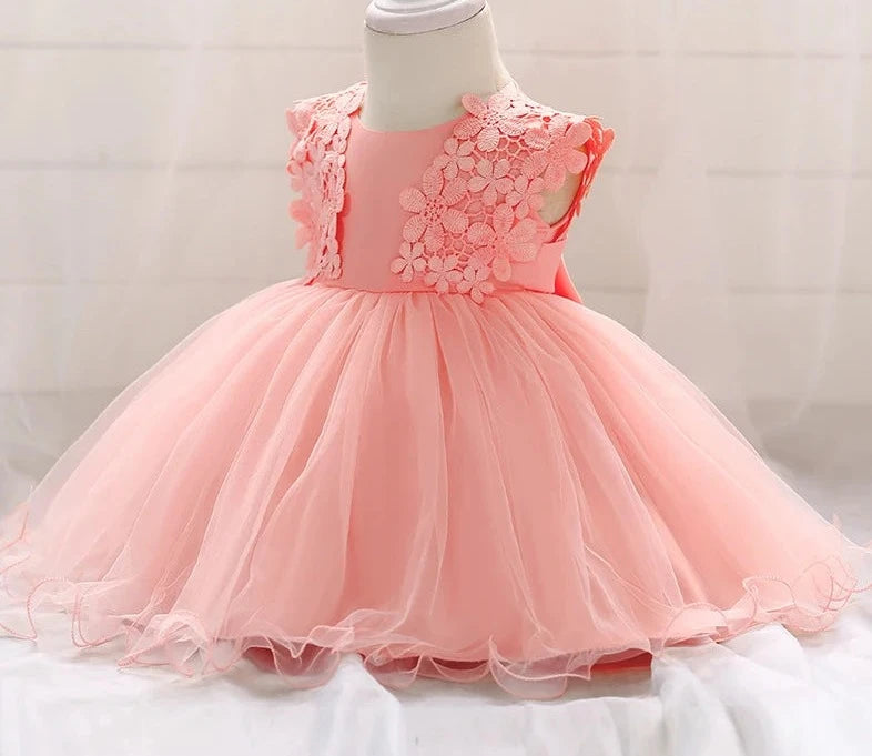 Kid's Polyester O-Neck Sleeveless Floral Pattern Princess Dress