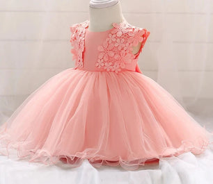 Kid's Polyester O-Neck Sleeveless Floral Pattern Princess Dress