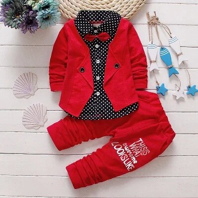 Kid's Turn-Down Collar Long Sleeve Dotted Pattern Casual Clothes