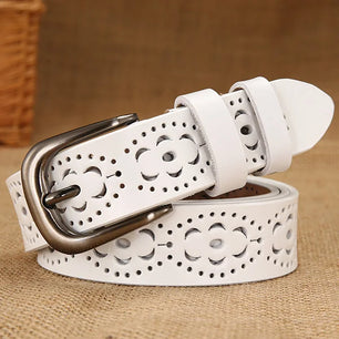 Women's Cowskin Pin Buckle Closure Patchwork Trendy Strap Belts