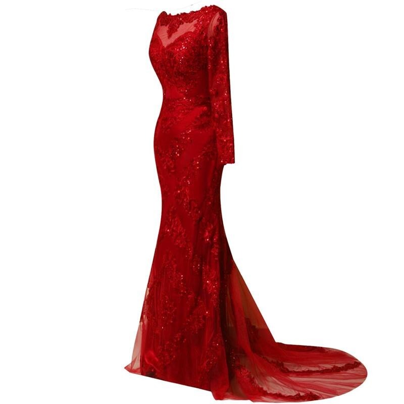 Women's Polyester Boat Neck Long Sleeves Mermaid Evening Dress