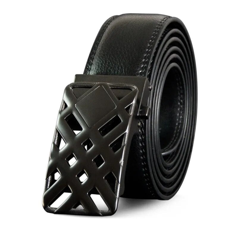 Men's Cowskin Automatic Buckle Closure Plain Pattern Strap Belts