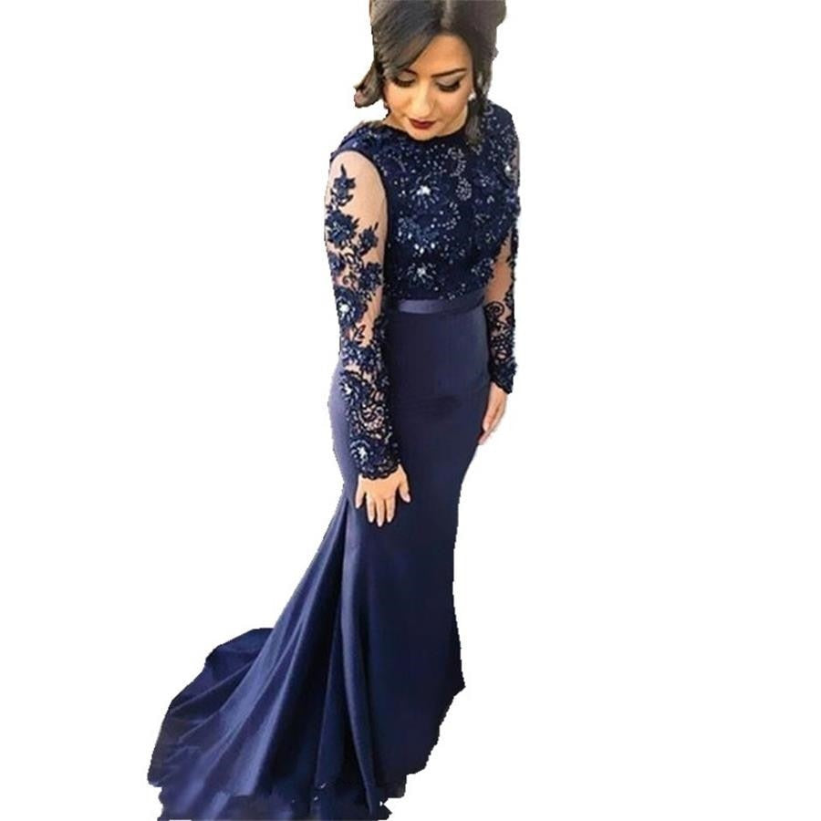 Women's Polyester O-Neck Long Sleeves Mermaid Evening Dress