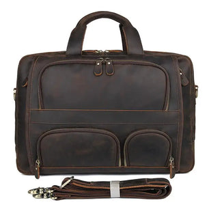 Men's Genuine Leather Solid Pattern Zipper Closure Shoulder Bag