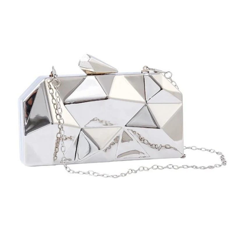 Women's Metallic Hasp Closure Geometric Bridal Wedding Clutch