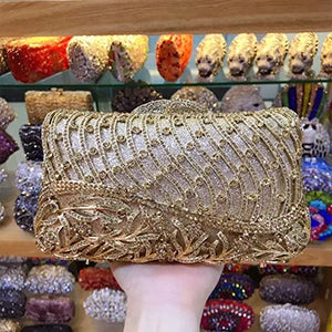 Women's Metallic Hasp Closure Rhinestone Trendy Wedding Clutch