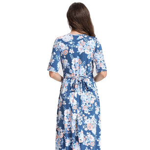 Women's Cotton V-Neck Short Sleeves Floral Casual Maternity Dress