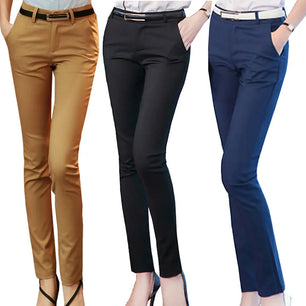 Women's Spandex High Elastic Waist Zipper Fly Closure Formal Pants