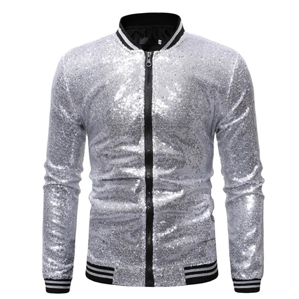 Men's Polyester V-Neck Full Sleeves Sequined Pattern Jackets