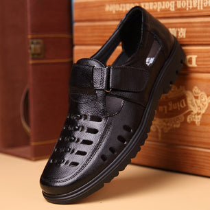 Men's Genuine Leather Round Toe Hook Loop Closure Casual Shoes