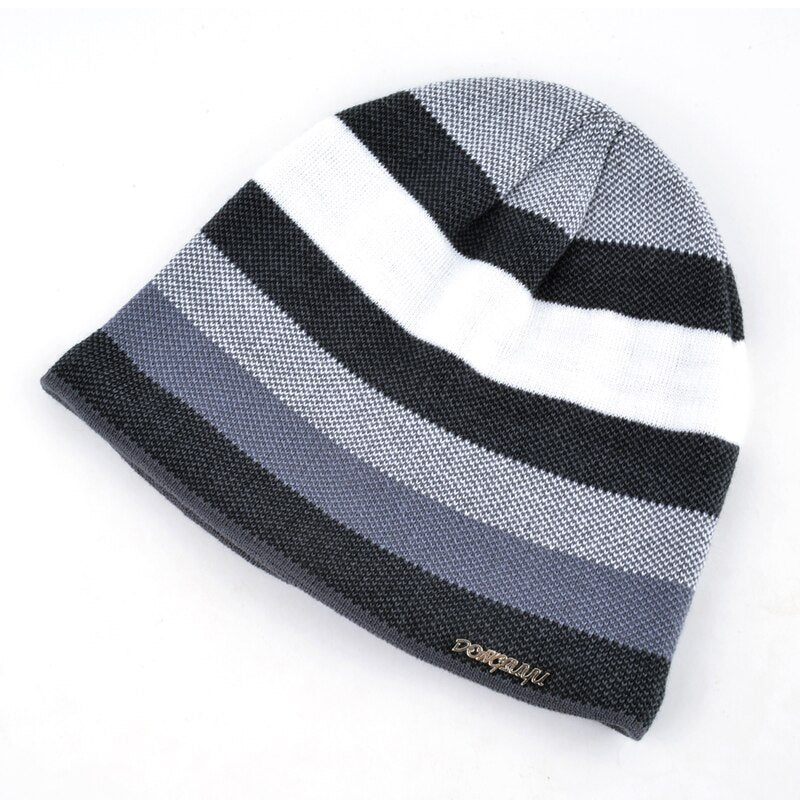 Men's Polyester Beanies Double-Layer Striped Pattern Hip Hop Cap