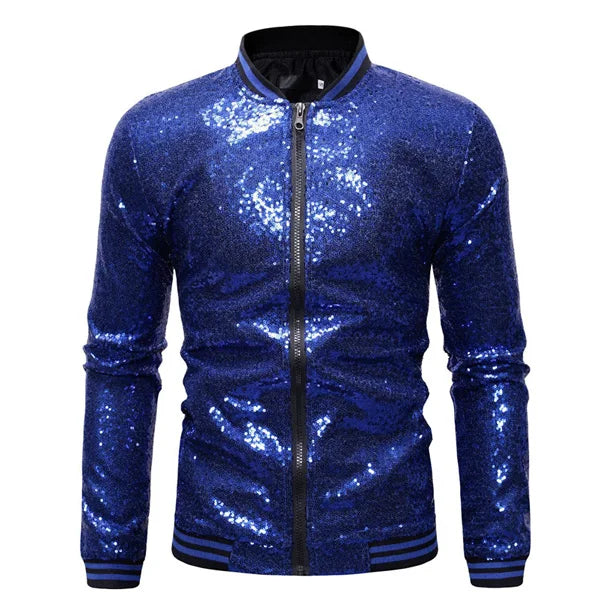 Men's Polyester V-Neck Full Sleeves Sequined Pattern Jackets