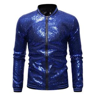 Men's Polyester V-Neck Full Sleeves Sequined Pattern Jackets