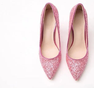 Women's Sequined Cloth Pointed Toe Slip-On Closure High Heels Shoes