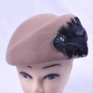 Women's Wool Feather Pattern Winter Trendy Warm Fedoras Cap