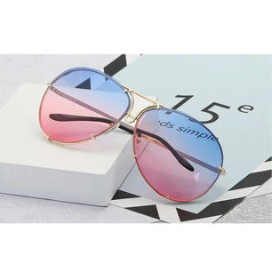 Women's Alloy Frame Acrylic Lens Oval Shaped Trendy Sunglasses