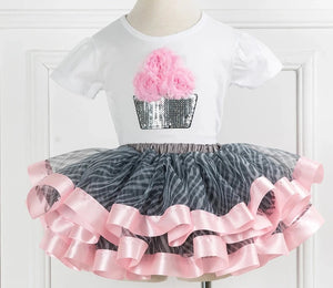 Kid's Cotton O-Neck Short Sleeves Printed Pattern Princess Dress