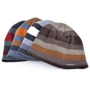 Men's Polyester Beanies Double-Layer Striped Pattern Hip Hop Cap