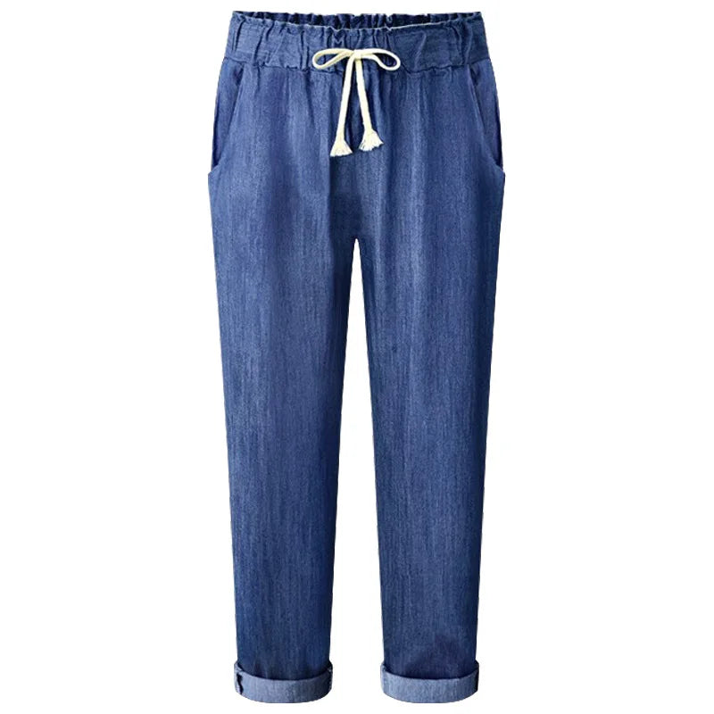 Women's Polyester Mid Waist Drawstring Closure Casual Pants